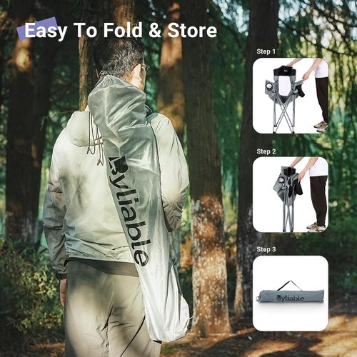 Byliable Portable Camping Chair - Lightweight Foldable Design with Drink Holder & Cooler Pouch | Gray/Black