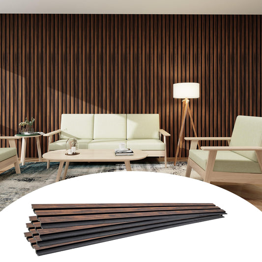3D Textured Wood Slat Wall Panels 16 Pack - Waterproof PS Fluted Faux Wood Paneling (43.3"x4.7") Easy Adhesive Installation, Classic Walnut