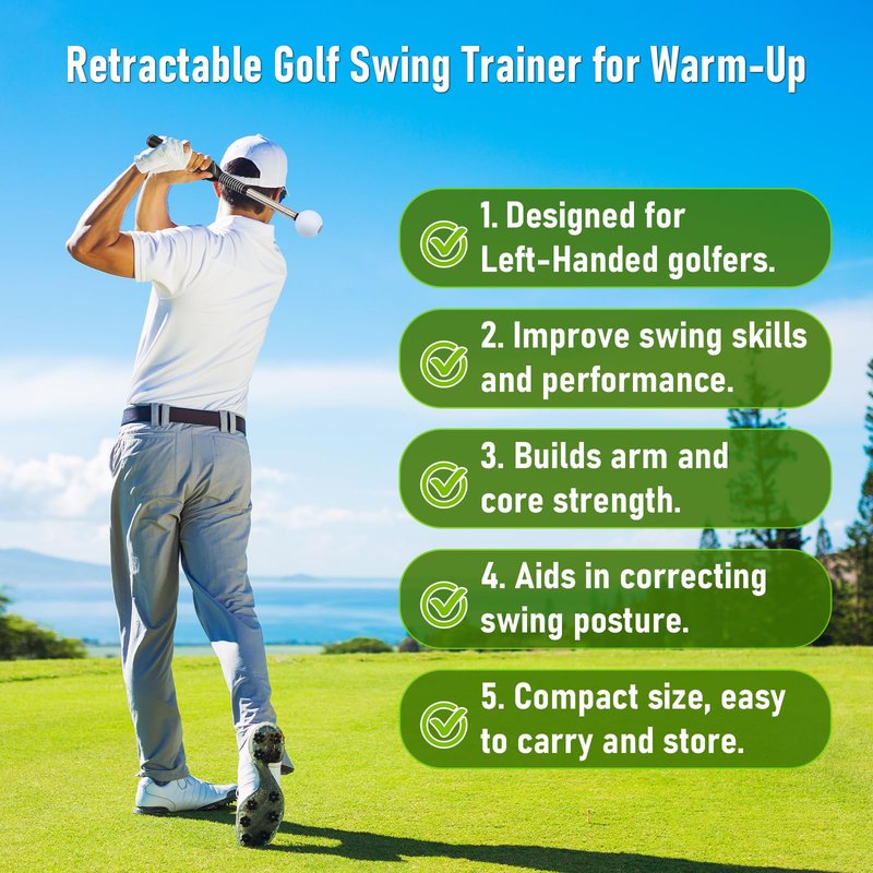Anggugu Retractable Golf Swing Training Aid - Portable Grip Trainer with Click Feedback for Right Handed Golfers, Portable Swing Tempo Trainer with Arm Band for Indoor & Outdoor Practice