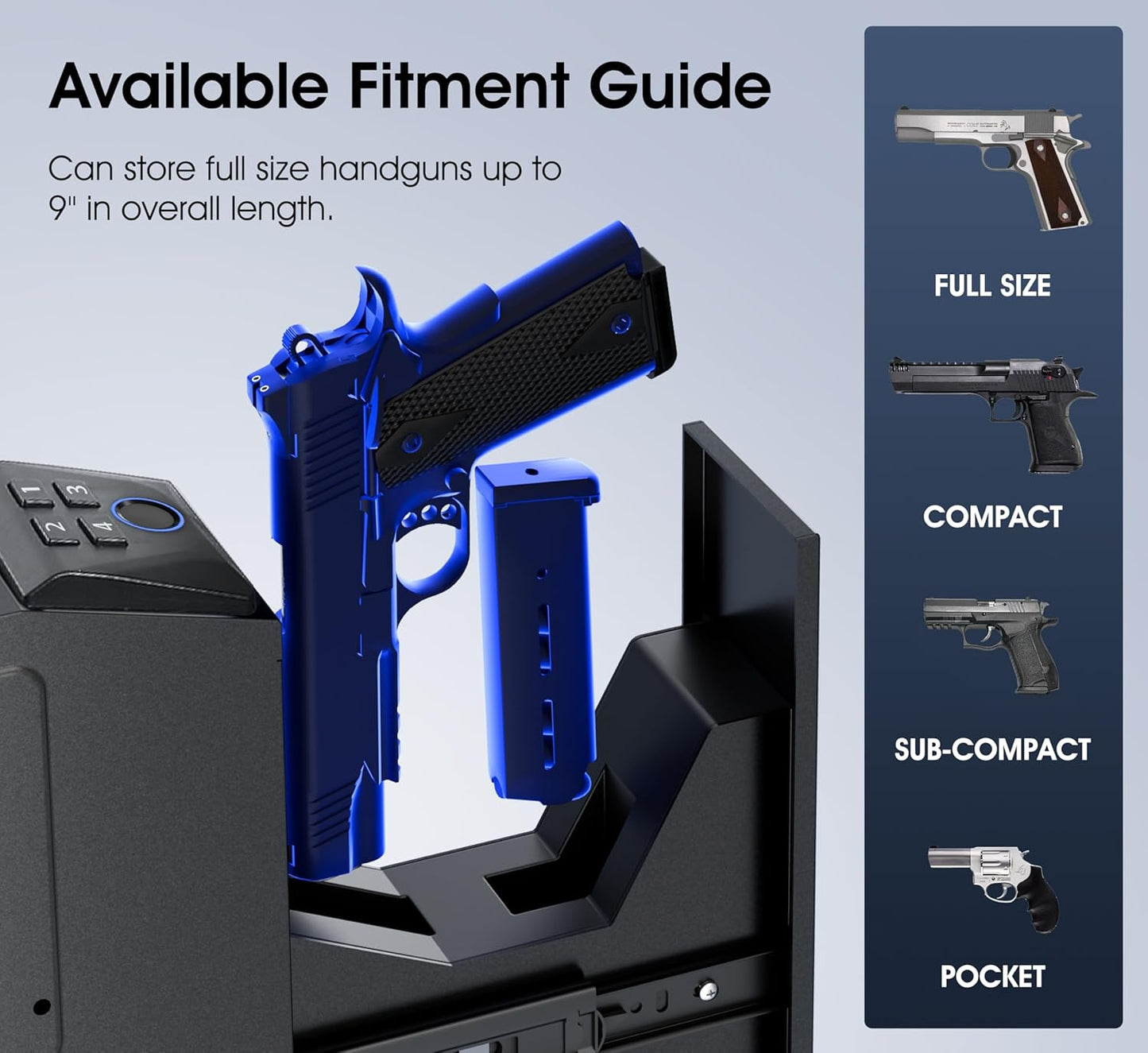 ORARAER Biometric Gun Safe - 4 Ways to Unlock with Fingerprint, Key & PIN | Compact Nightstand Pistol Lock Box