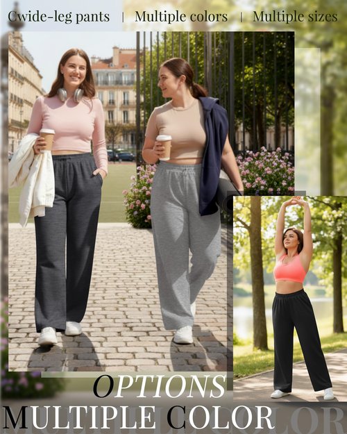 Evervibe 3 Pack Womens Plus Size Sweatpants Wide Leg Elastic High Waist Baggy Joggers Lounge Yoga Workout Pants with Pockets(Black, Light Mixed Gray, Dark Mixed Gray,XX-Large)