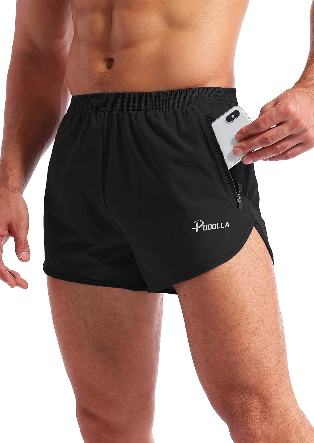 Pudolla Men's Running Shorts - 3 Inch Quick-Dry Athletic Gym Shorts with Zipper Pockets