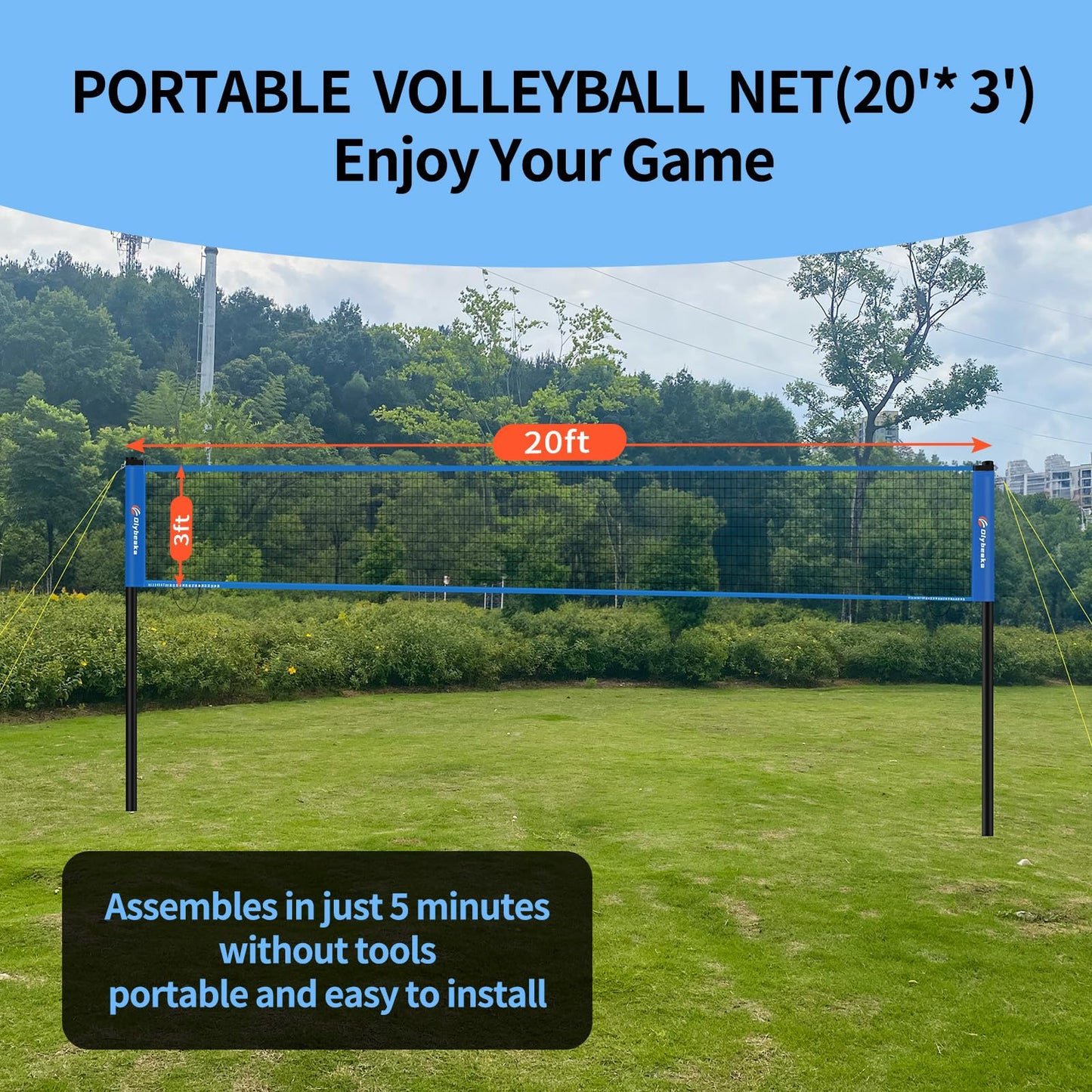 Portable Outdoor Volleyball Net Set, 20FT or 32FT, 4 Adjustable Heights