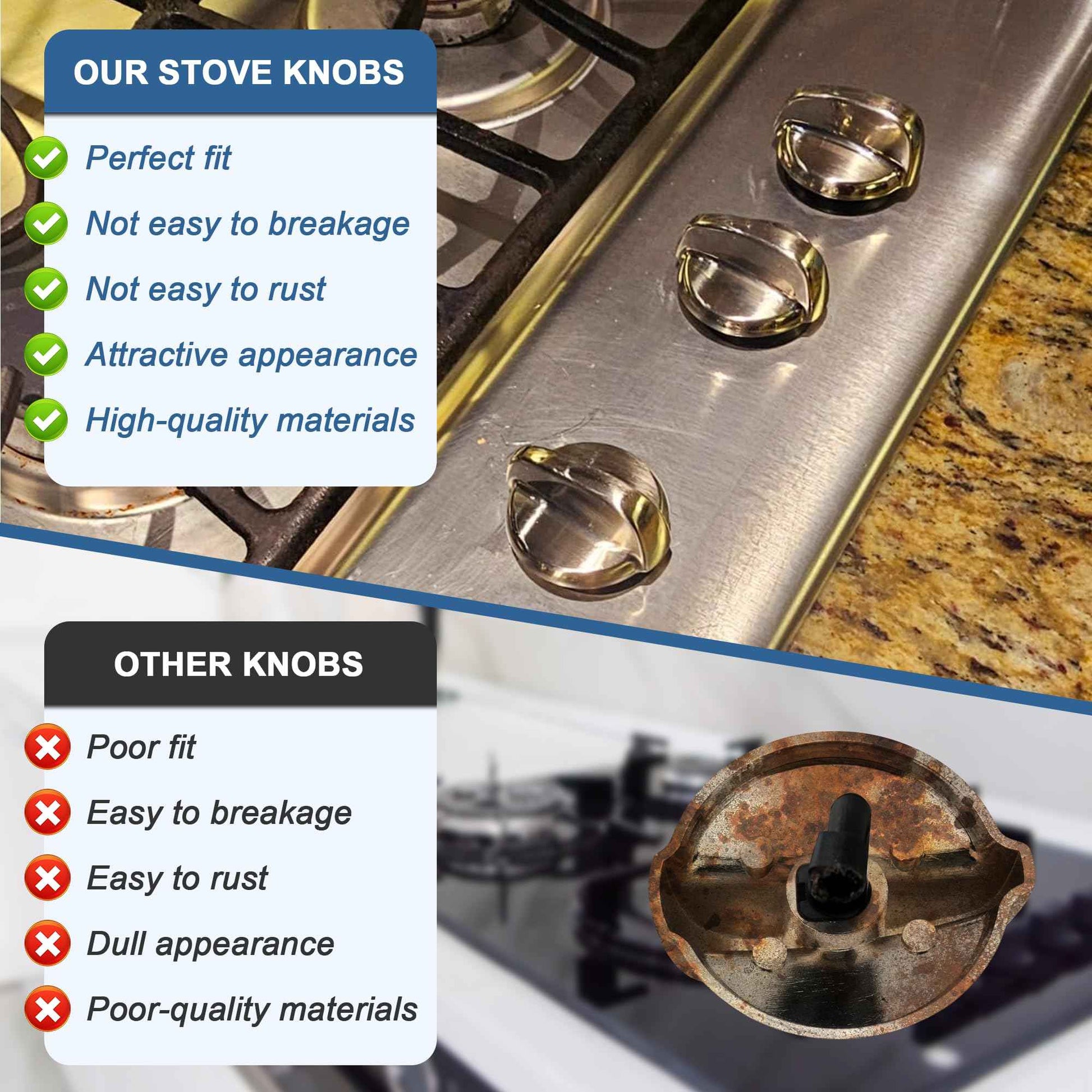 Fetechmate WB03T10325 Burner Control Knobs Replacement for G-E Stove Knob Replace 2691864 PS3510510 WB03T10325 Heavy Metal Knobs 6 Pack