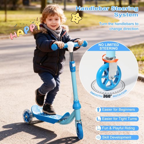 Kids Kick Scooter - LED Light Up 3 Wheel Kick Scooter for Kids 3-5 5-7, Adjustable Handlebar Height, Long Anti-Slip Deck,Heavy Duty Metal Scooters for Boys Girls Ages 3-7, up to 110 Lbs