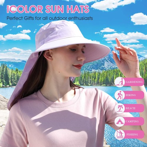 Icolor Women's Sun Hat - UPF 50+ Wide Brim Visor with 12" Neck Flap for Ultimate Sun Protection