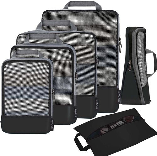 BAGAIL Compression Packing Cubes - Expandable Travel Organizers with Half Mesh Design | 6 Black Set