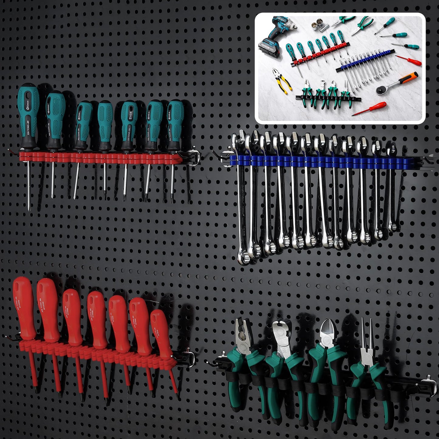 Reniteco 2 Pack Wall-Mounted Screwdriver Organizers with Screws - Heavy-Duty ABS Plastic Tool Holder for Screwdrivers, Wrenches, Piers - Garage Workshop Storage (Red,2 PCS)