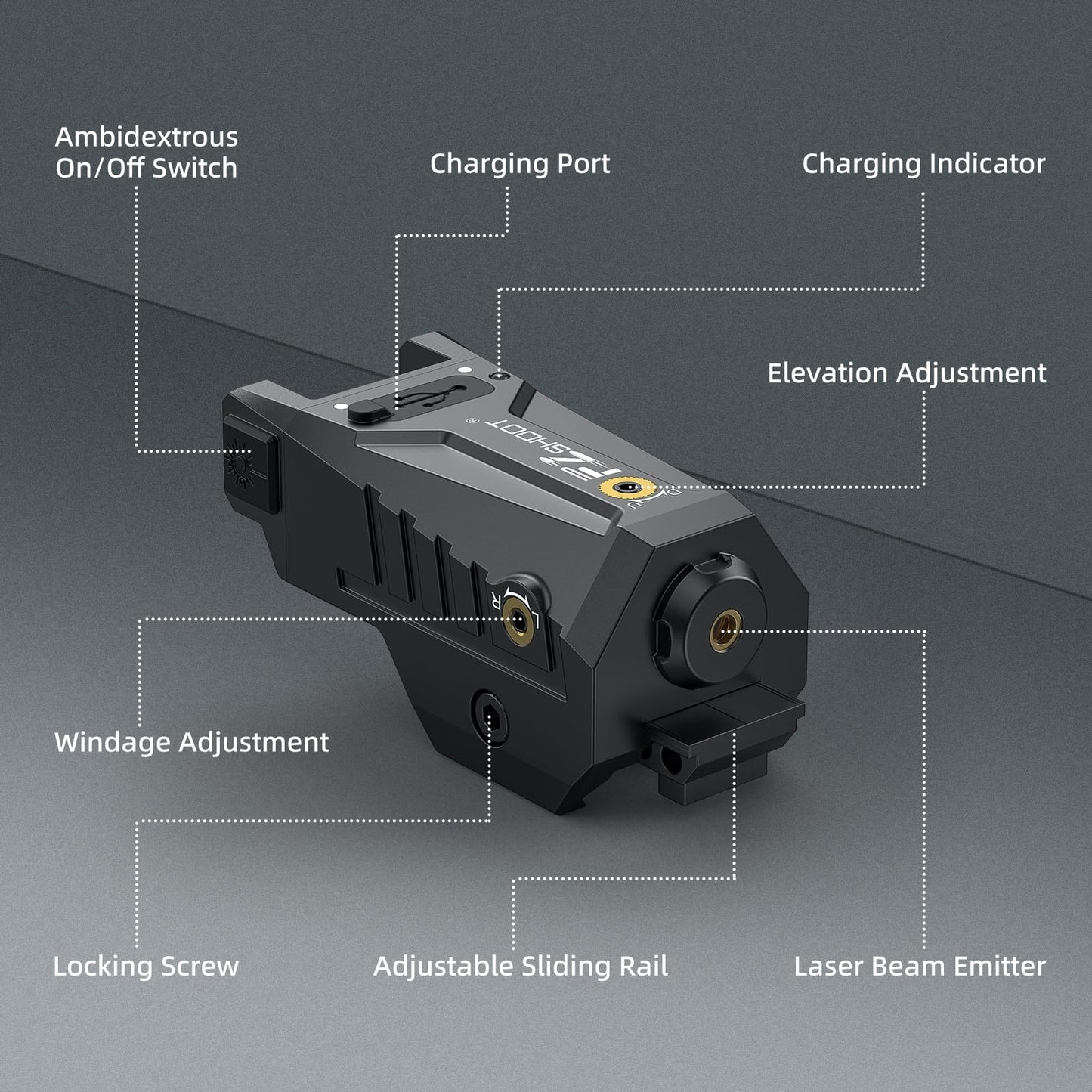EZshoot Compact Pistol Laser Sight, Red Laser Gun Sight with Adjustable Slide Rail, Rechargeable Low Profile Laser for Pistol Compatible with 21MM Picatinny Rail