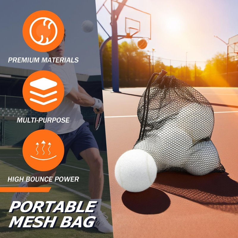 Bac-kitchen Tennis Balls, 6 Pack High Elasticity Practice Tennis Balls with Mesh Bag, Ideal for Beginner, Exercise Playing Balls for Pet Dog (White)