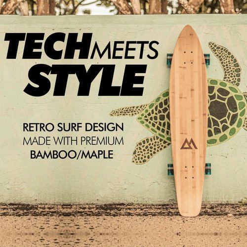 Magneto Kicktail Cruiser Longboard Skateboard - Adult Skate for Commuting & Carving - Smooth 78A Wheels for Cruiser Skateboard - Bamboo Longboard Construction with Maple Core - 44" x 9", Blue