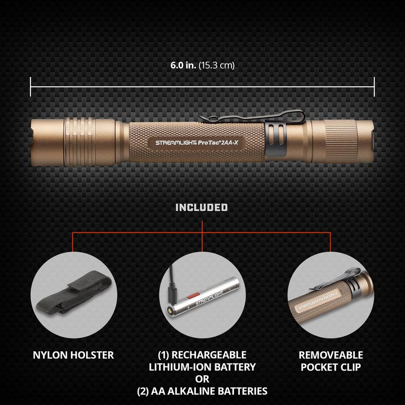 Streamlight 88072 ProTac 2AA-X 270-Lumen Multi-Fuel Personal Carry Tactical Flashlight with Alkaline Batteries, Coyote