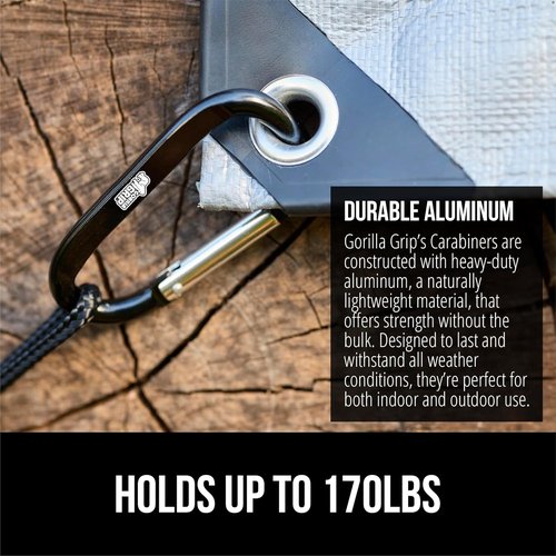 GORILLA GRIP Heavy-Duty Aluminum Carabiner Clip - 3" D Ring Key Holder, Rust & Scratch-Resistant, 170lbs Capacity