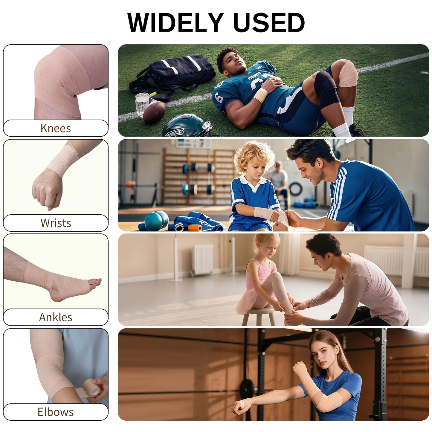 Worive 4 Rolls Elastic Tape, Breathable Self Adhesive Bandage Wrap, Flexible Stretch Bandages for Sports Wrists Sprains Knees Ankles, for Animals and Pets, 5 Yards (4 Inch in Width)