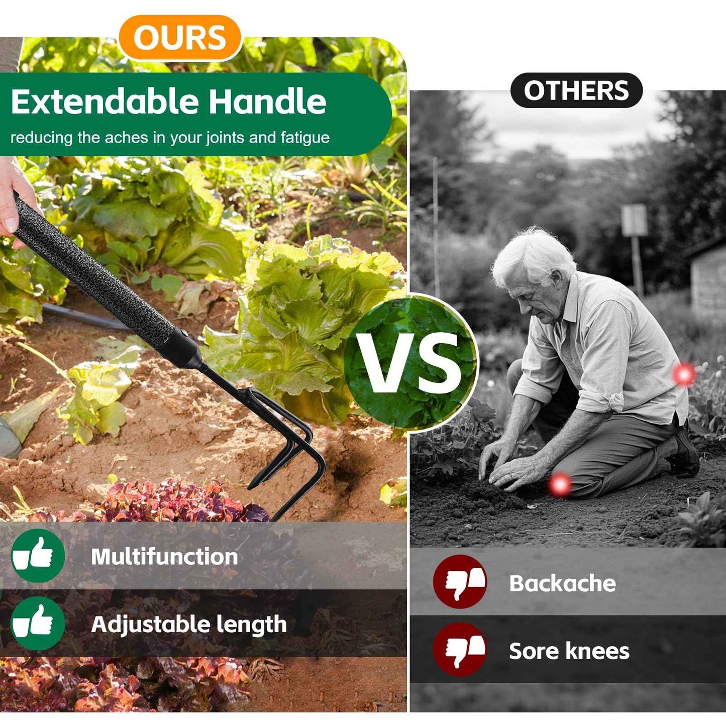 Garden Tools Set with Extension Handles, 5 Piece Thick Gardening Hand Tools, Heavy Duty Steel Rust-Proof Weeding Planting Tool Ideal Gardening Kit Gifts for Women and Men