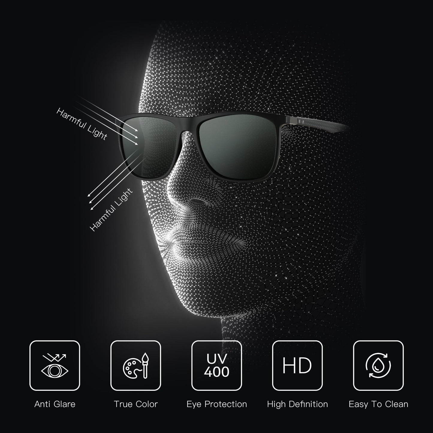ZENOTTIC Square Polarized Sunglasses for Men - Ultralight Carbon Fiber Sun Glasses Driving Fishing Cycling Golf Sports UV400 Protection