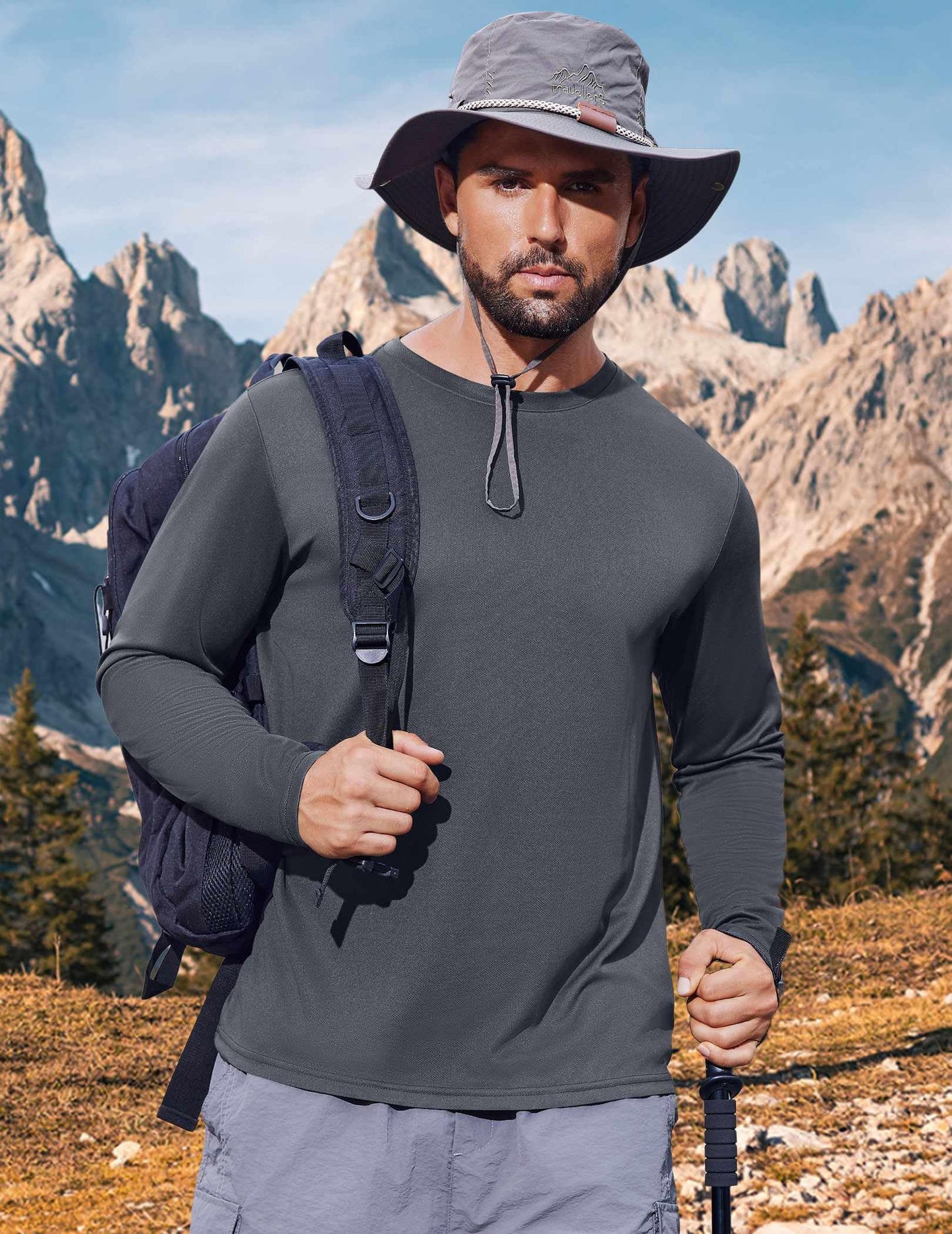 COOFANDY Men's Quick Dry Running Shirt Long Sleeve Athletic Rash Guard Fishing Shirt - Dark Grey