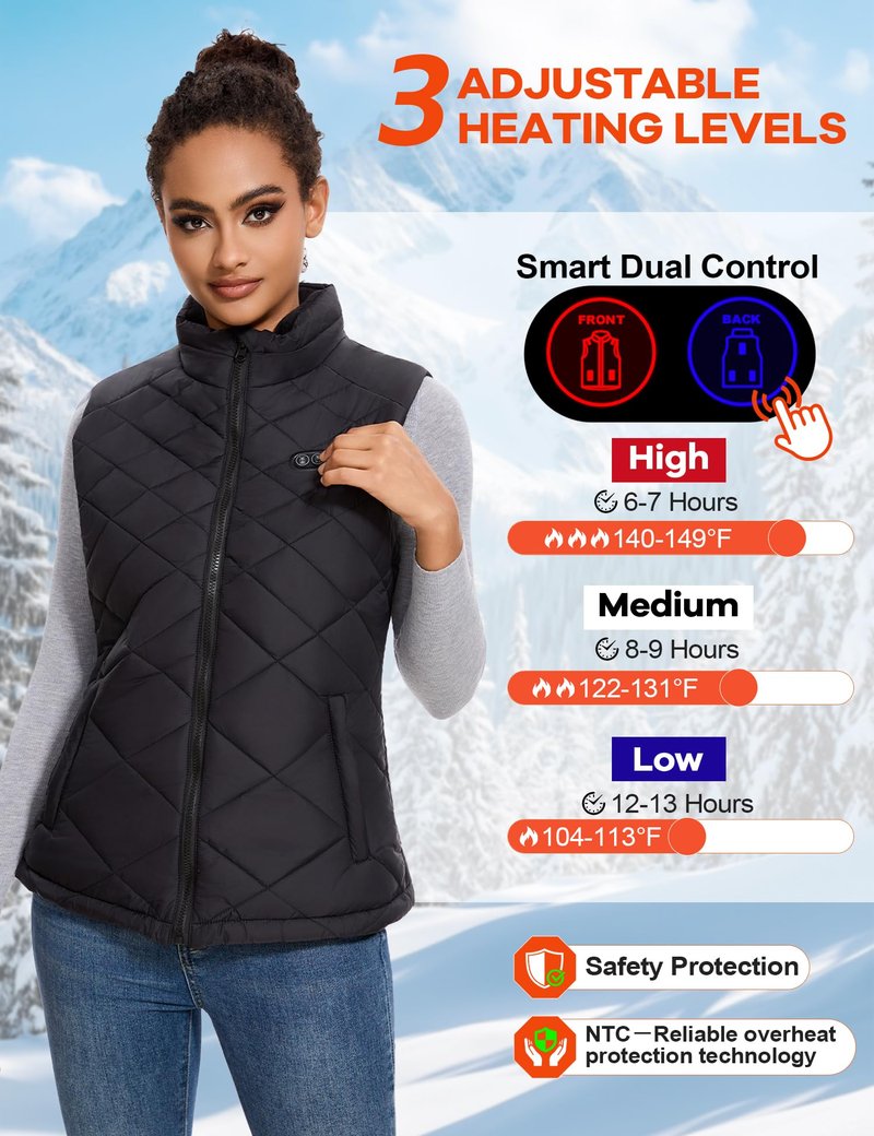 Toastiv Heated Vest Women with 18400mAh 7.4V Battery Pack Included,Quilted Electric Warming Vest Women's Heated Vests，M