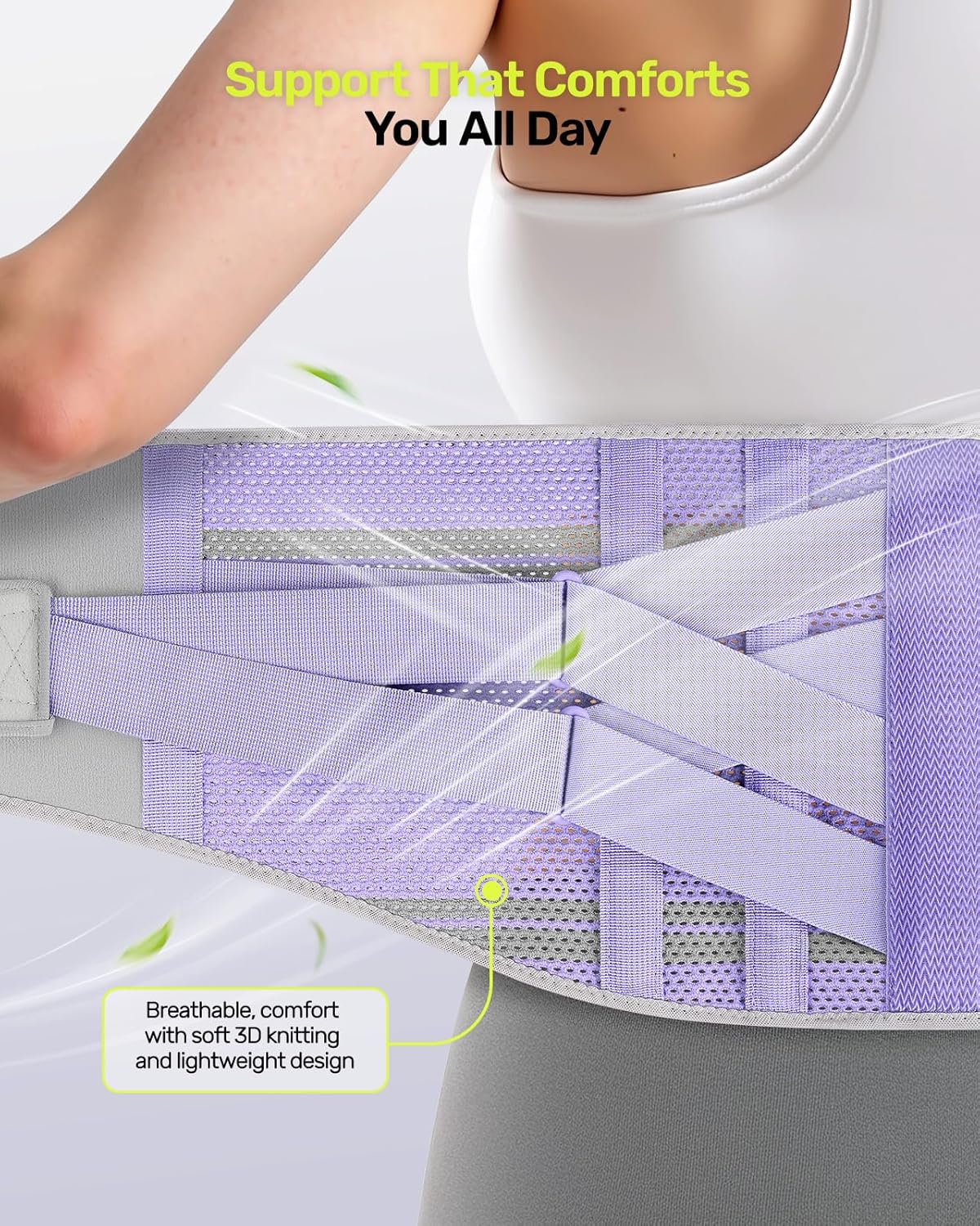 Rakiie Back Brace - Ergonomic Lumbar Support for Lower Back Pain Relief | Breathable Mesh Design, Size M (Waist: 32.3"-39.8")