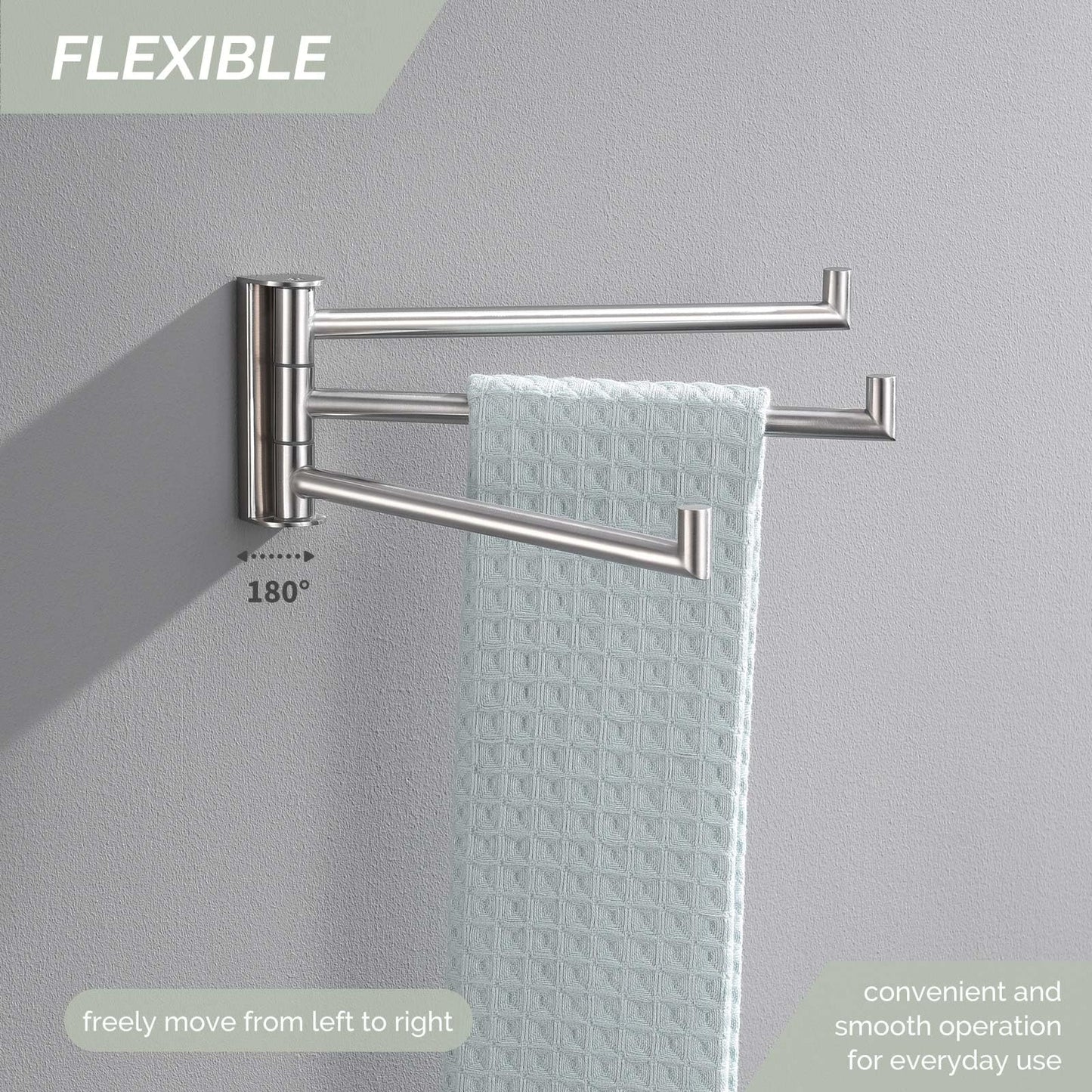 Angle Simple Swivel Hand Towel Holder 3 Bars Brushed Nickel, 304 Stainless Steel Hand Towel Rack for Bathroom Wall Mount