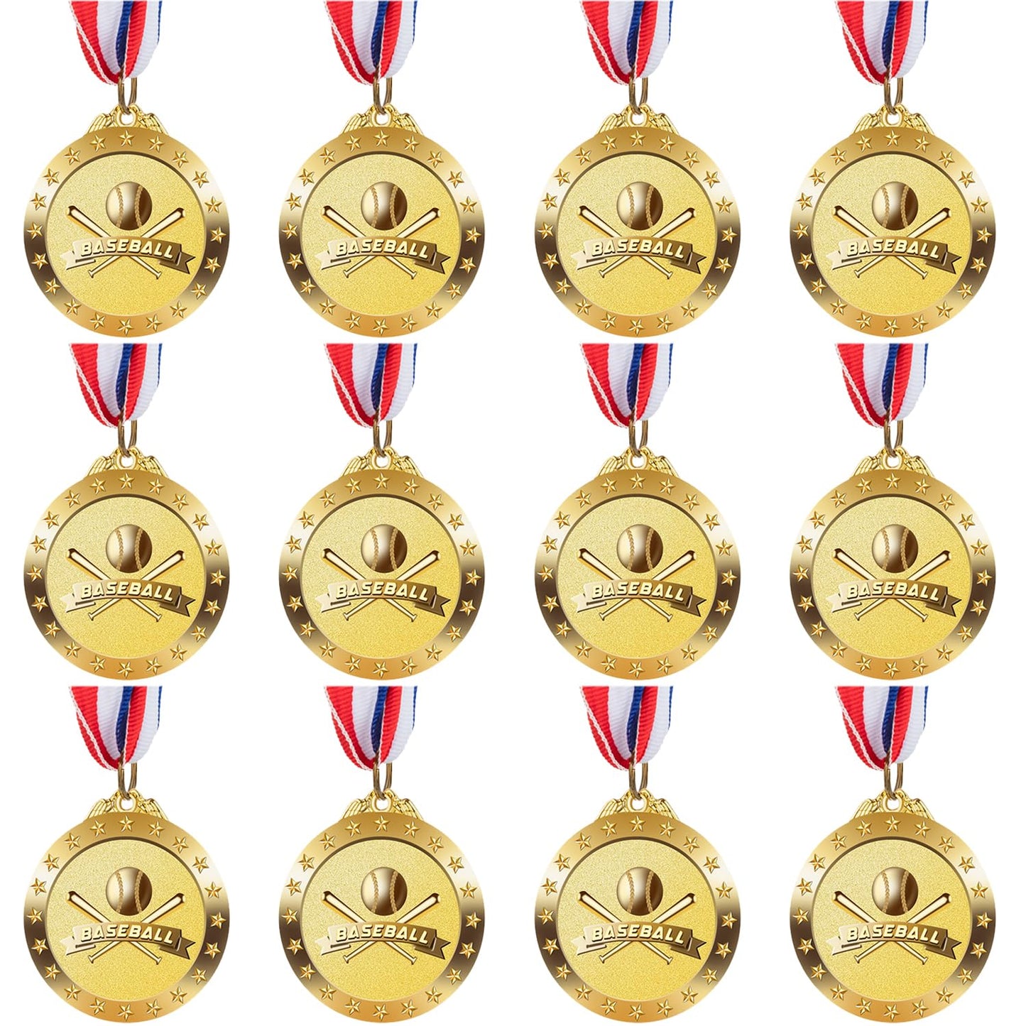 LZHZH 12 Pack Baseball Medals with Neck Ribbons for Kids and Adults - Perfect Party Favors and Sports Game Prizes 2-Inch