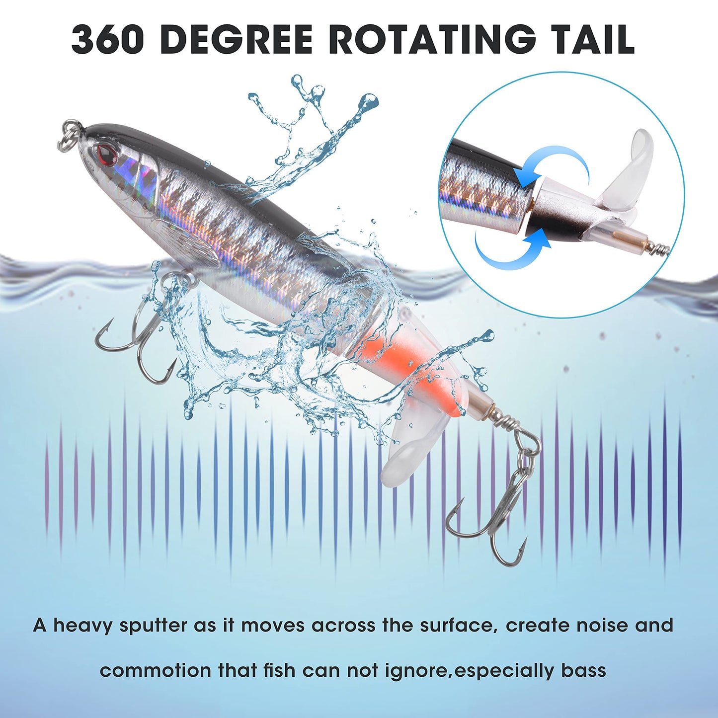 Bass Fishing Lures Set,Plopping Minnow Lure with Floating Rotating Tail Freshwater Artificial Hard Baits Swimbait Slow Sinking Lures for Trout Pike Walleye