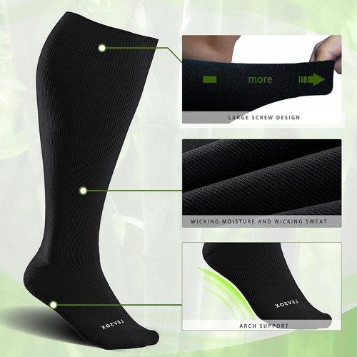 LEVSOX Wide Calf Compression Socks - Plus Size 15-20mmHg Knee High Support Stockings for Circulation