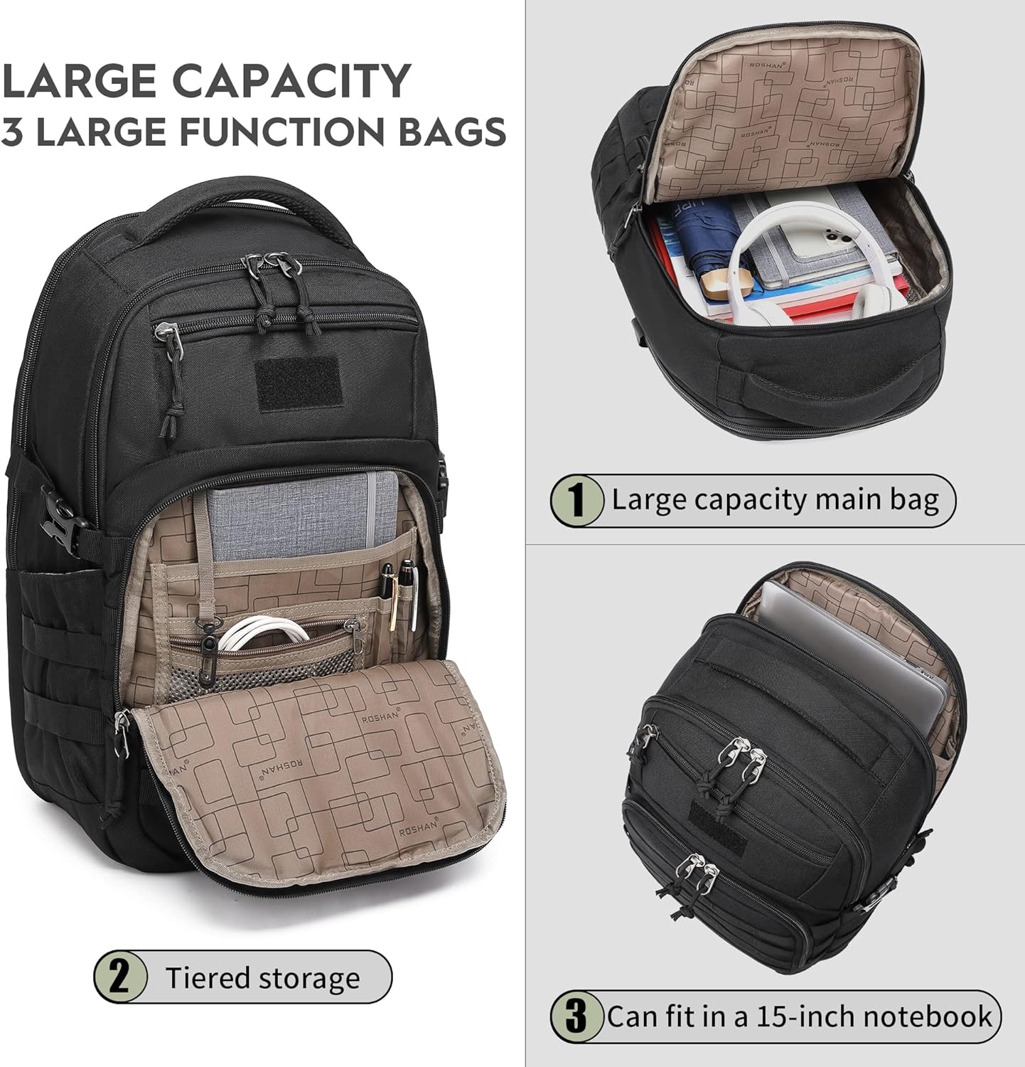 Wotony Tactical Backpack - Compact Military Assault Bag for Men | Black Color