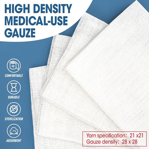 AZEN Sterile Gauze Pads - 50 Pack Non-Stick 3" x 4" Cotton Sponges for Wound Care & First Aid