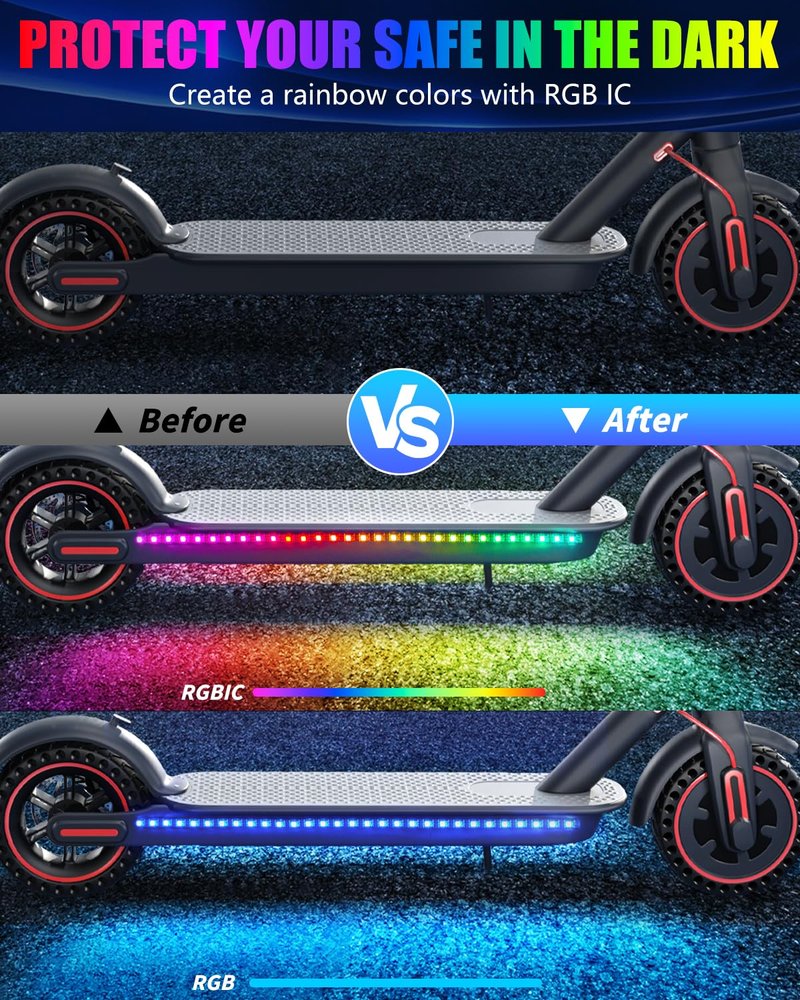Keiurot Scooter LED Light Strips for Night Riding 5V High Bright Skateboard Lights APP Control RGBIC Waterproof Electric Scooter Accessories 2 in 1