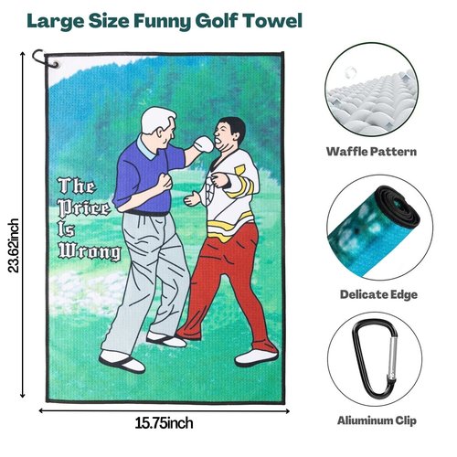 Artpreti Funny Golf Towel, Printed Golf Towels for Golf Bags with Clip, Golf Gift for Men Husband Boyfriend Dad, Birthday Gifts for Fan - The Price is Wrong