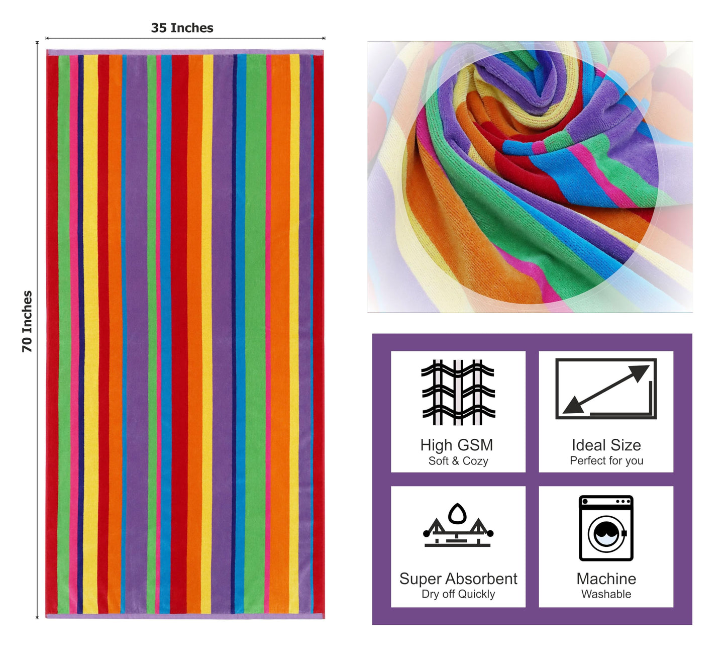 COTTON CRAFT Oversized Beach Towel - 2 Pack 35 x 70 Big & Huge Towel Set