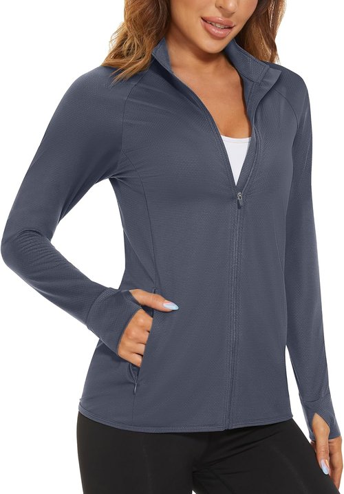 MAGCOMSEN Women's Lightweight Athletic Jacket - UPF 50+ Sun Protection, Full Zip, Long Sleeve, Perfect for Hiking