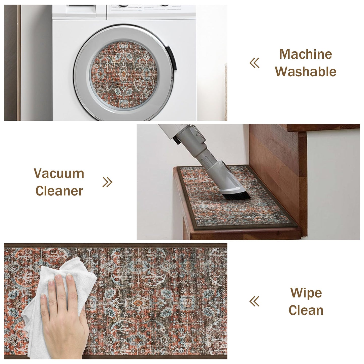 sarben Carpet Stair Treads Non Slip 4PCS, 8" X 30" Edging Stair Runner for Wooden Steps Indoor, Resistant Stair Rug with Reusable TPE Adhesive Backing, Residue Free Mat for Elders, Pets, Terracotta