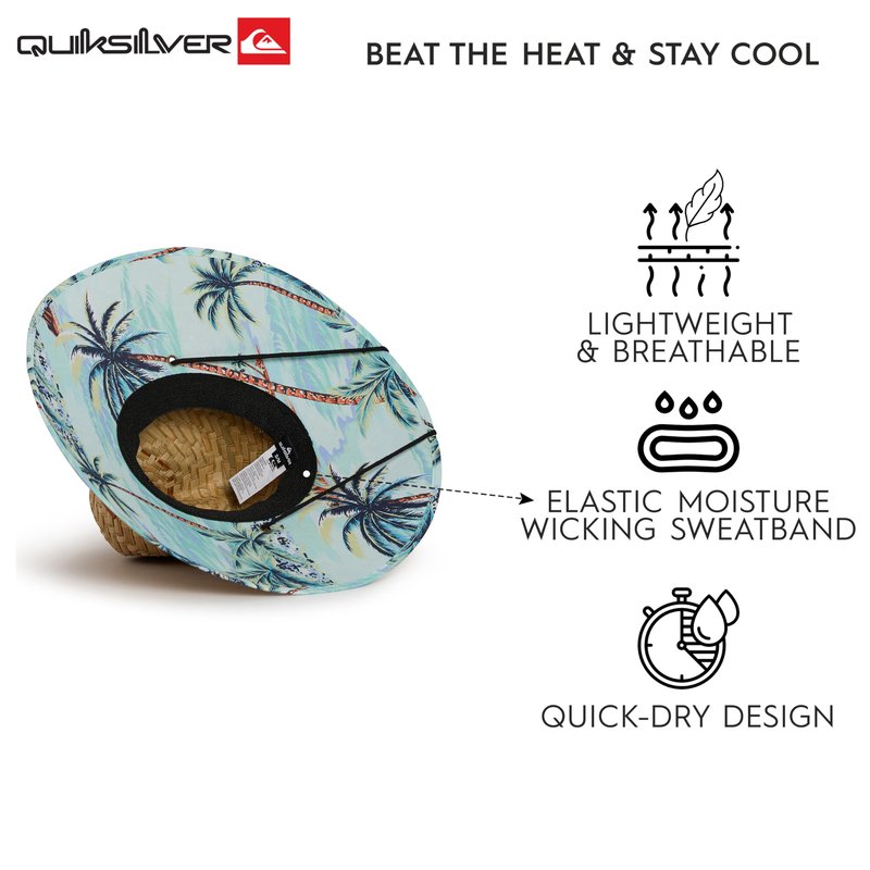 Quiksilver Men's Wide Brim Outdoor Lifeguard Straw Sun Hat, Aqua, Large/X-Large
