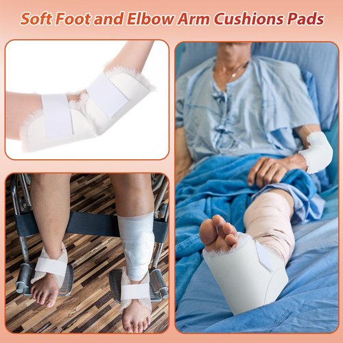 TrelaCo 4 Pcs Heel and Elbow Protector Medium Sheepskin Heel Arm Cushions Pads Adjustable Elbow Protectors for Elderly Pressure Sore Bed Ulcers Pain Relief