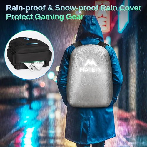 MATEIN 18-Inch Gaming Backpack - Waterproof Travel Bag with Padded Laptop Compartment & Rain Cover