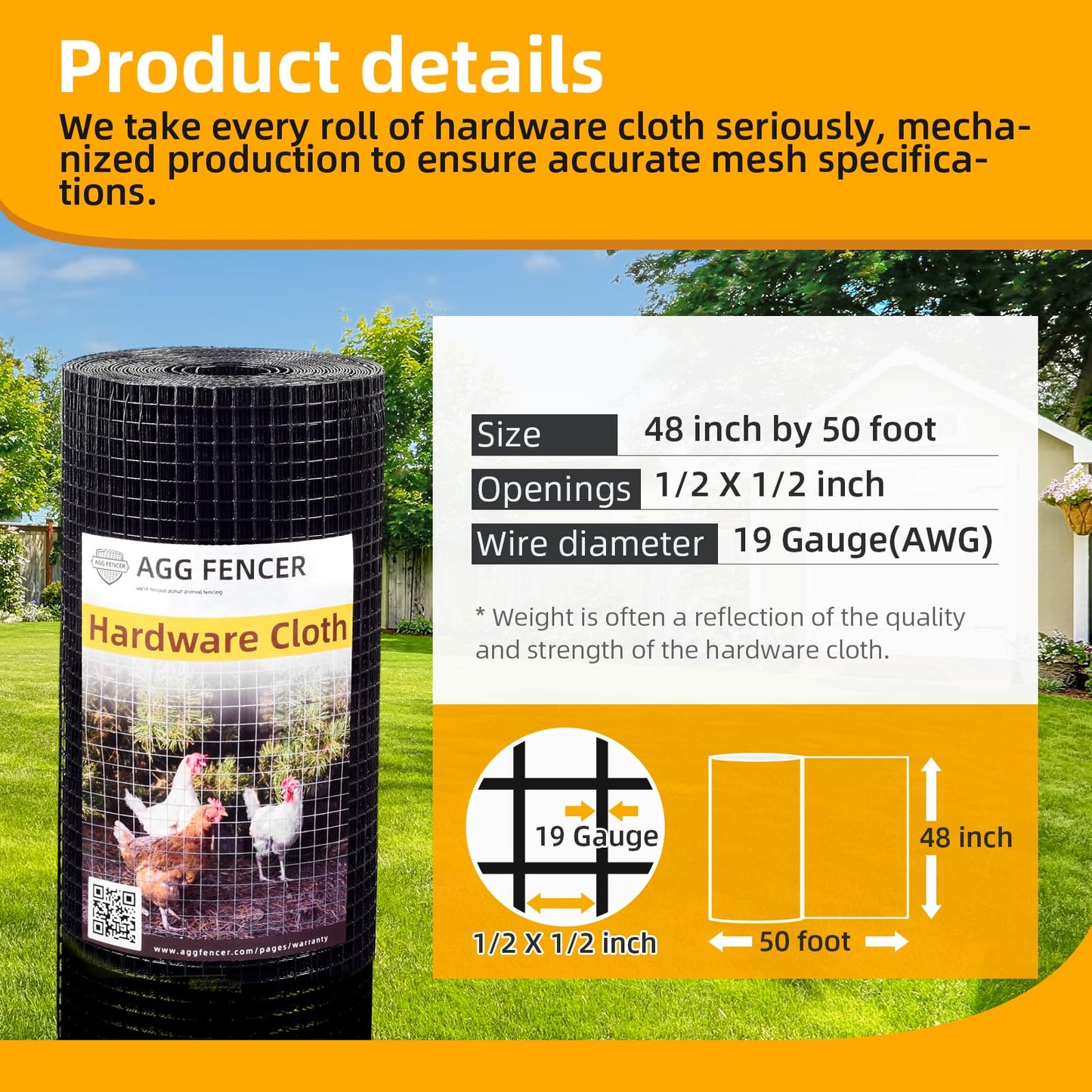 AggFencer 48in x 50ft Black Hardware Cloth 1/2 inch 19Ga PVC Coated Wire Mesh Vinyl Coated Fence, Welded Metal Chicken Wire Fencing Roll, Garden Plant Fencing, for Chicken Coop and Home Improvement
