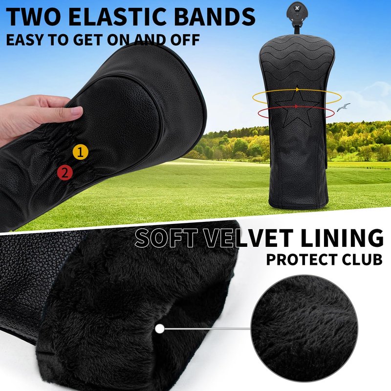 Golf Club Covers for Driver, Fairway, Hybrids - 3 Options - Golf Driver Headcover/Golf Fairway Wood Head Cover/Hybrid Headcover for Men/Women Golfer
