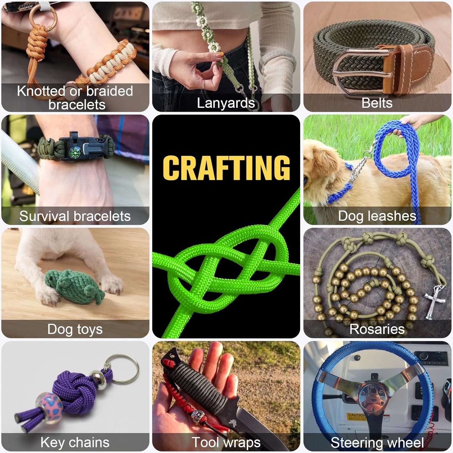 Paracord Rope 750 lb - 500ft Heavy Duty 12-Strand Parachute Cord | Neon Green for Survival Gear & Camping