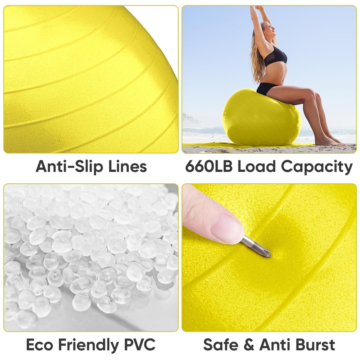 APEXUP Yoga Ball, 660 lbs Anti-Burst Exercise Ball with Pump, 5 Sizes (S (15"~18") 45cm, Yellow)