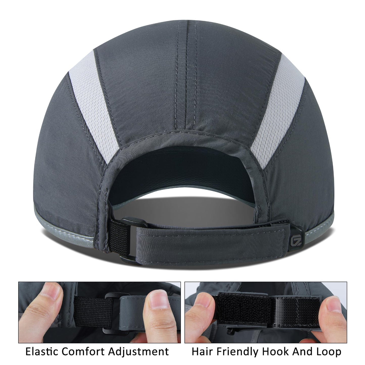 GADIEMKENSD Sport Hat 50+ UPF Inhibit UV Lightweight Baseball Cap Quick Drying Reflective Foldable Cap Water Repellency with Mesh Race Suitable for Men Woman Running Outdoor Activity Cap Dark Gray