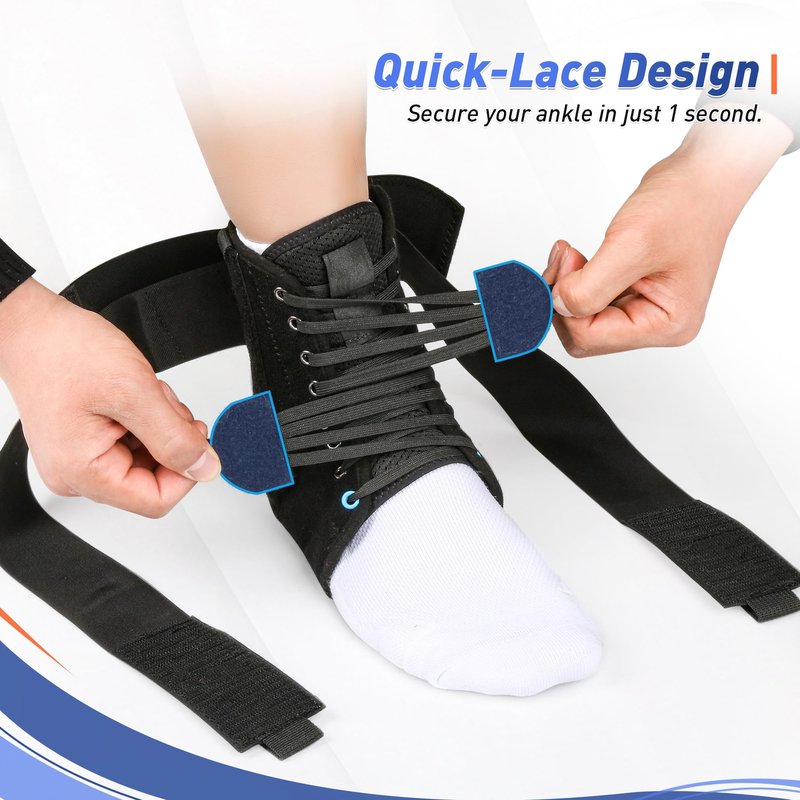 Quick Lace Up Ankle Brace for Women Men with 2 Removable Side Splints, Ankle Support Brace for Sprained Ankle, Achilles Tendonitis, Ankle Stabilizer for Basketball,Volleyball,Soccer,Tennis,M(12”-13”)