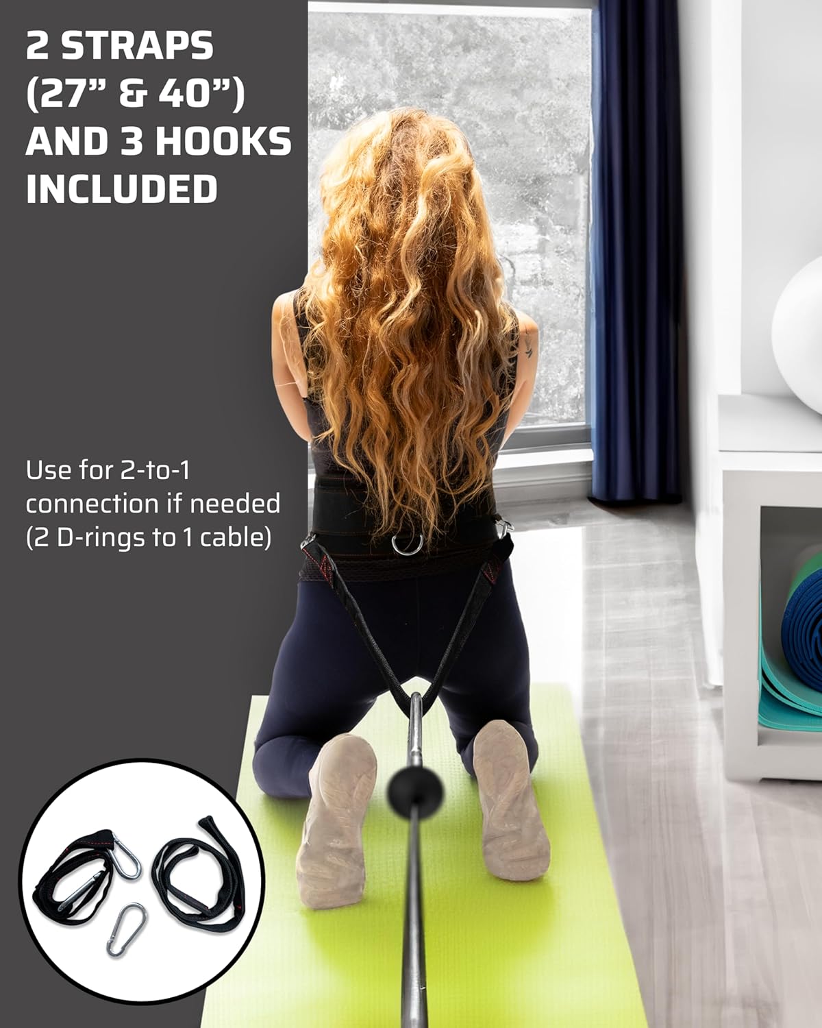 THEFITGUY Multi-Attachment Cable Machine Belt - 5 Attachment Points for Optimal Weight Distribution | Includes 2 Straps (40” & 27”) & 3 Metal Snap Hooks