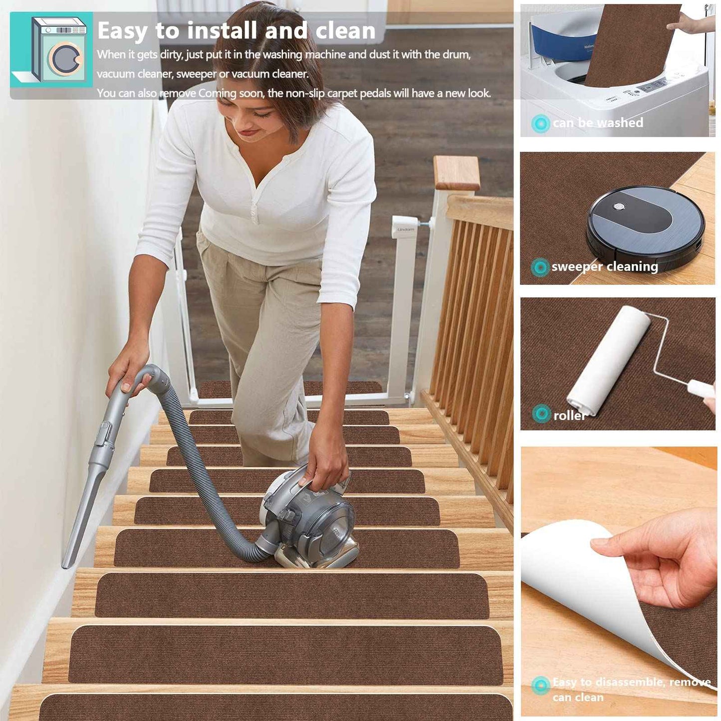 Stair Treads for Wooden Steps Indoor Stair Treads Rugs Anti Slip Carpet for Stairs Runner Non Slip Carpet Mat Rugs Spiral Staircase kit for Elder and Kids