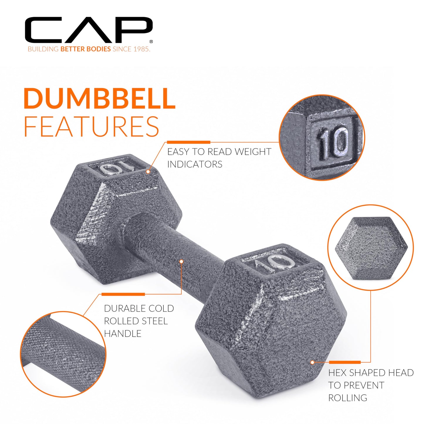 CAP Cast Iron Hex Dumbbell, Pair, 20 lb