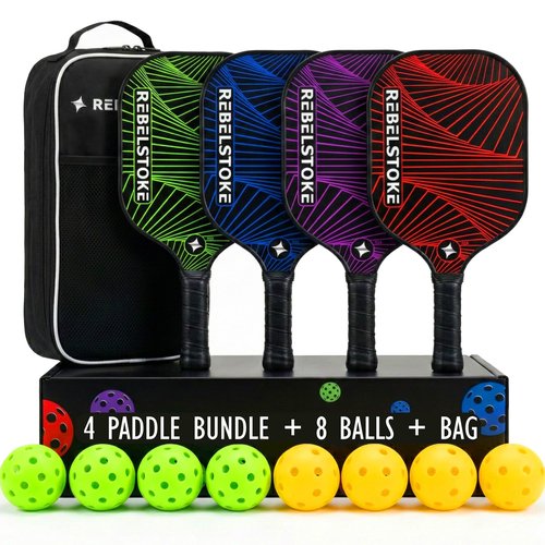 Complete Pickleball Set of 4 with Bag, Pickle Ball Paddle Set of 4, Designed in The USA, Pickleball Racket for Adults Comfort Grip, Indoor Outdoor Pickle Ball Kit, Pickleball Paddles 4 Pack
