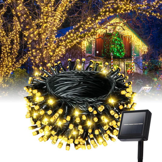 Lycklig String Solar Lights Outdoor Waterproof - 200 LED Extra-Long 82ft Solar Lights Outdoor String - Solar Powered Strings Light Waterproof for Tree Patio Garden Party Decorations Warm White