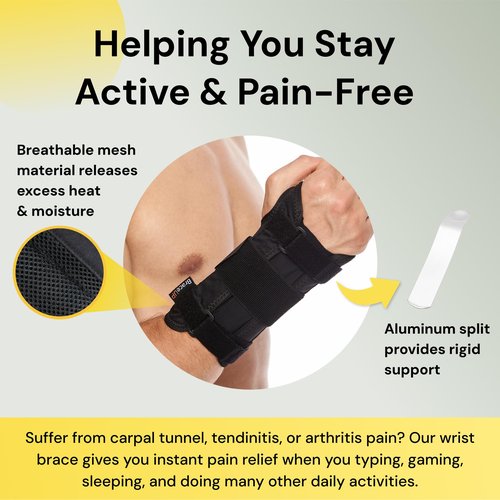 BraceUP Carpal Tunnel Wrist Brace for Women and Men - Metal Wrist Splint for Wrist Support, Hand Support for Arthritis, Tendonitis, Sprain, Pain Relief (S/M, Right Hand)