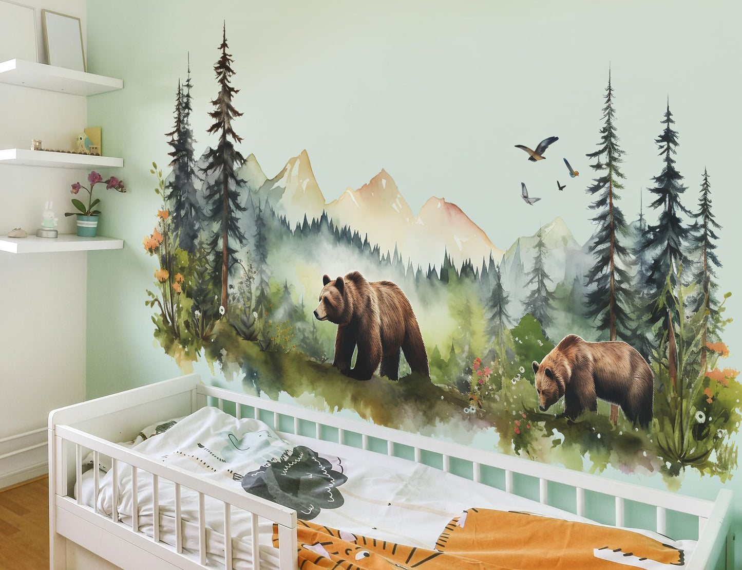 RAINBOW WSK Large Jungle Animals Wall Decals Forest Tree Wall Decal Peel and Stick Woodland Bear Fox Deer Wall Stickers Giant Mountain Art for Bedroom Nursery Room FX-C432